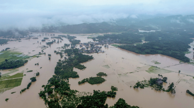 2020年7月10日，受持續(xù)暴雨影響，江西省吉安市峽江縣沂江流域水位全面上漲。